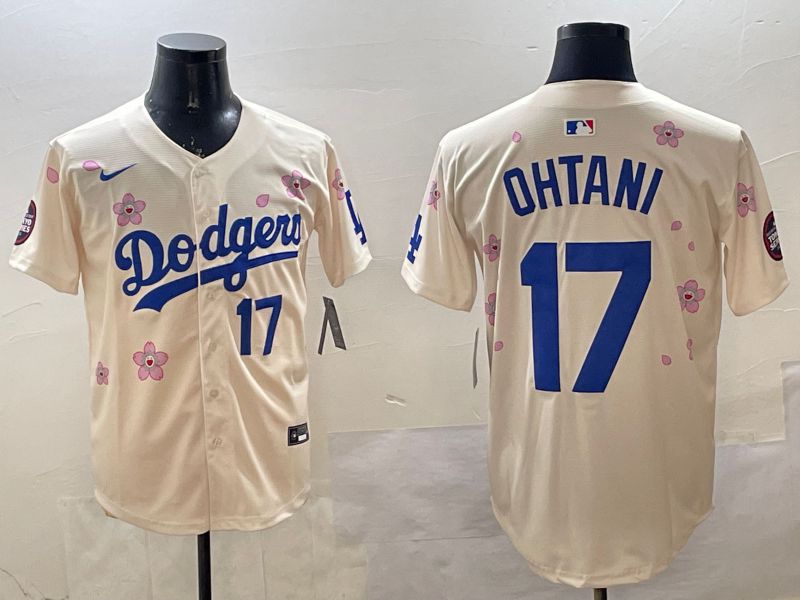 Men Los Angeles Dodgers 17 Ohtani Cream Sakura Edition 2025 Nike MLB Jersey style 17